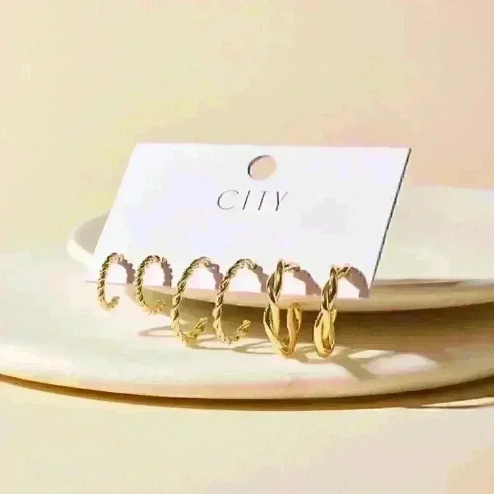 Set of Chunky Twisted Wire Hoop Earrings